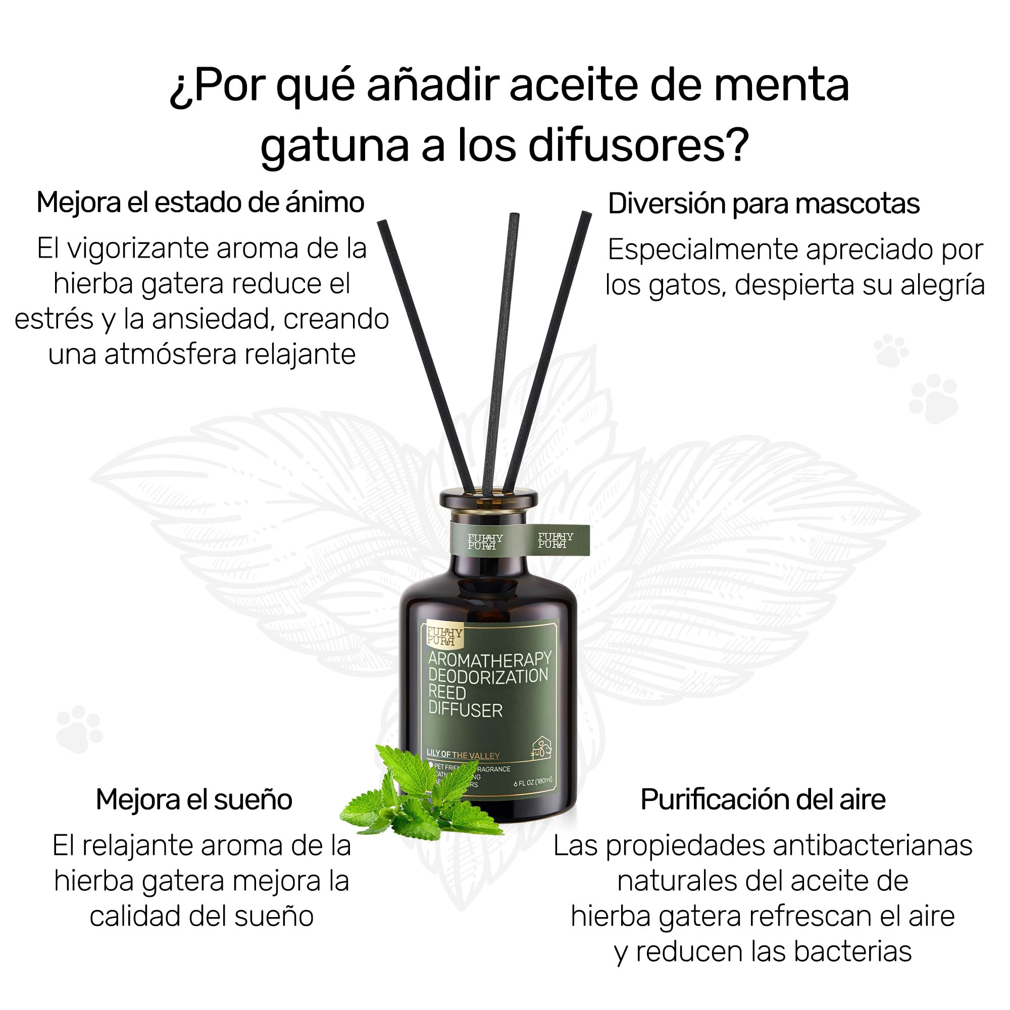 Difusor de Carrizo para la eliminación de olores de Mascotas, Lirio de los Valles, No Tóxico y Apto para Mascotas Ambientador, 170g