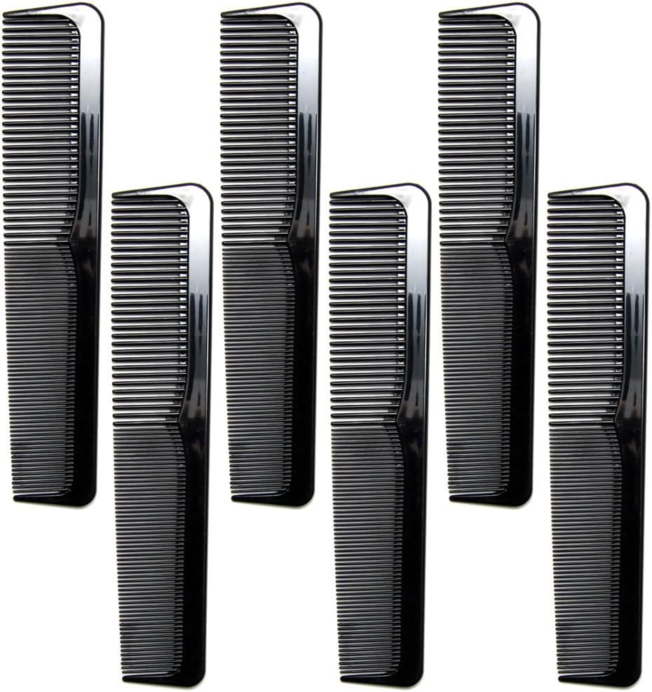 6 Pack - 9" Large Black Dressing Comb Barber Comb SET - Styling Essentials Coarse/Fine