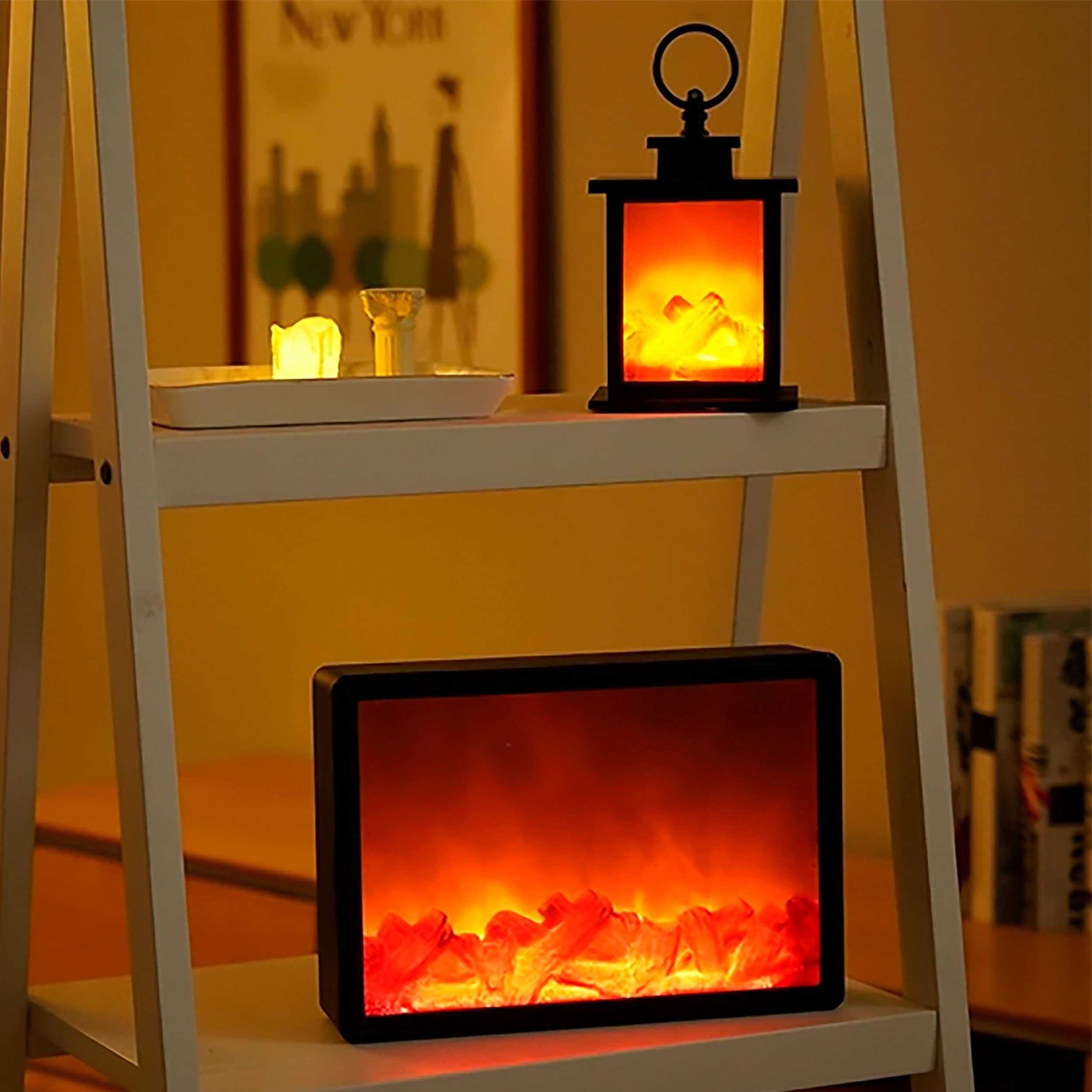 GGICO Wooden USB Operated Portable Tabletop Artificial LED Fireplace