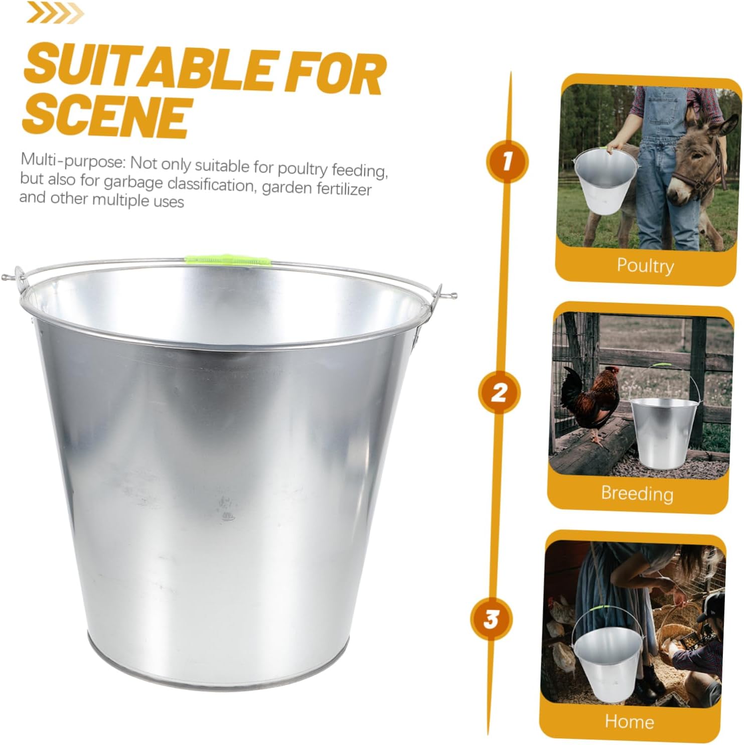 POPETPOP Metal Trash Can for Poultry Feeding Large Capacity Iron Waste Bucket for Kitchen Waste Collection Sturdy Space Saving Design for Chickens Portable Waste Container