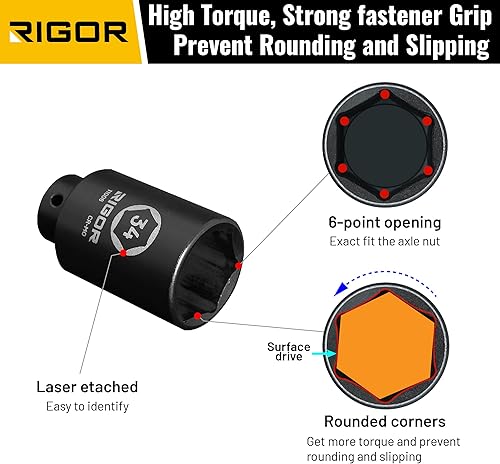 Miniatura 14 de RIGOR 11004 - Enchufe de impacto de tuerca de eje de 1.260 in, accionamiento de 1/2 pulgada, 6 puntos, profundo, CR-MO, métrico, ajuste rápido