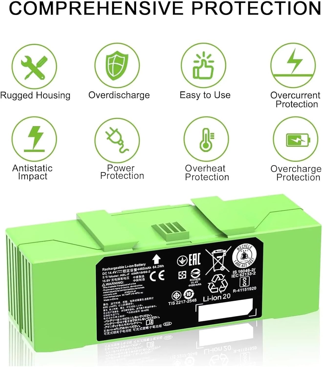 14.4V 4460mAh Robot Vacuum Cleaner Battery, Compatible With Roomba I7 I7 J7 J7 7158 7150 7550 7558 I3 I3 3150 I4 I4 4150 I8 And E5 E6 E5150 E6198，Clean The Parts