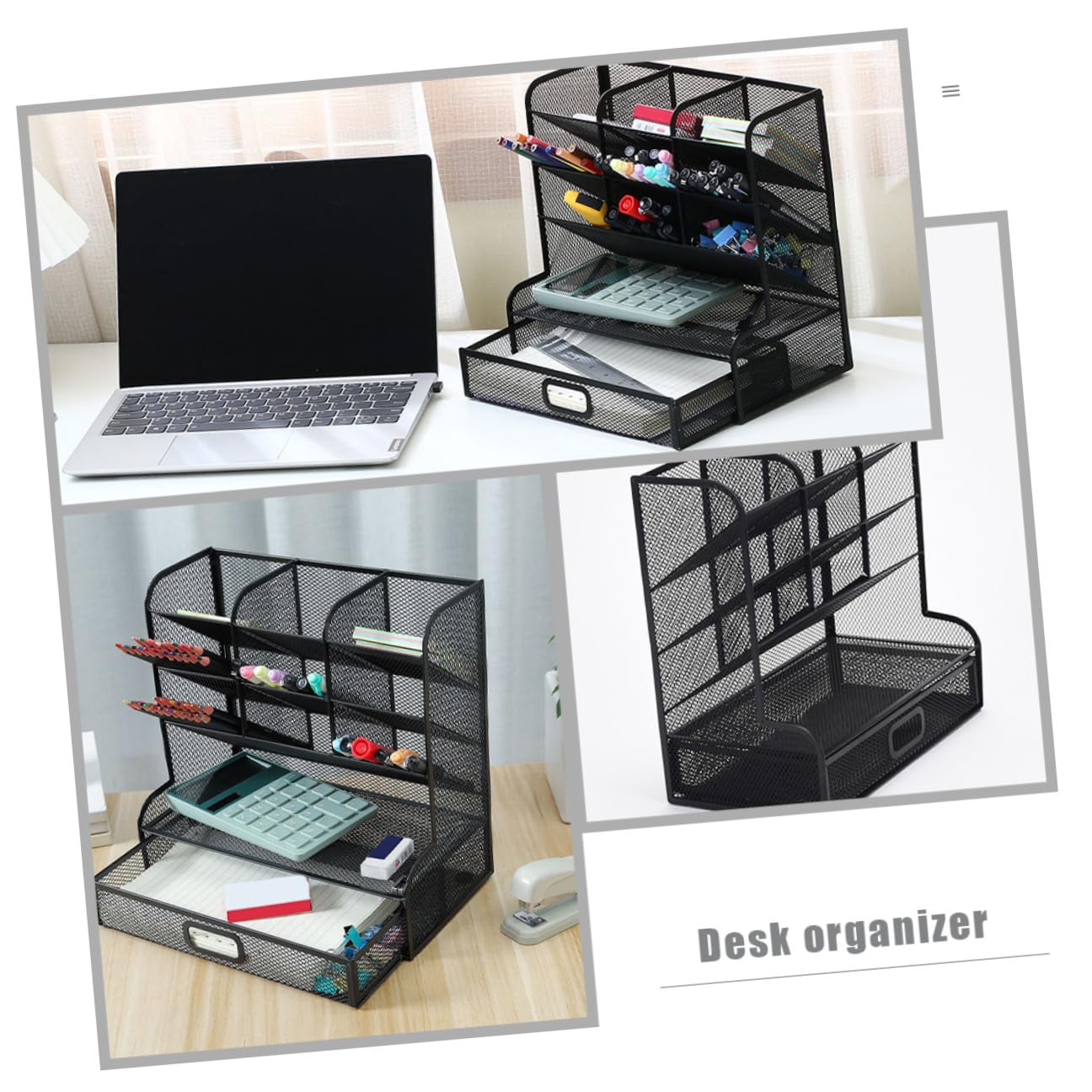 POPETPOP Organizer da Scrivania in Metallo Multifunzionale con Scomparti Portapenne Inclinato per Ufficio Studio e Camera Compatto e Leggero per Cancelleria e Piccoli Oggetti