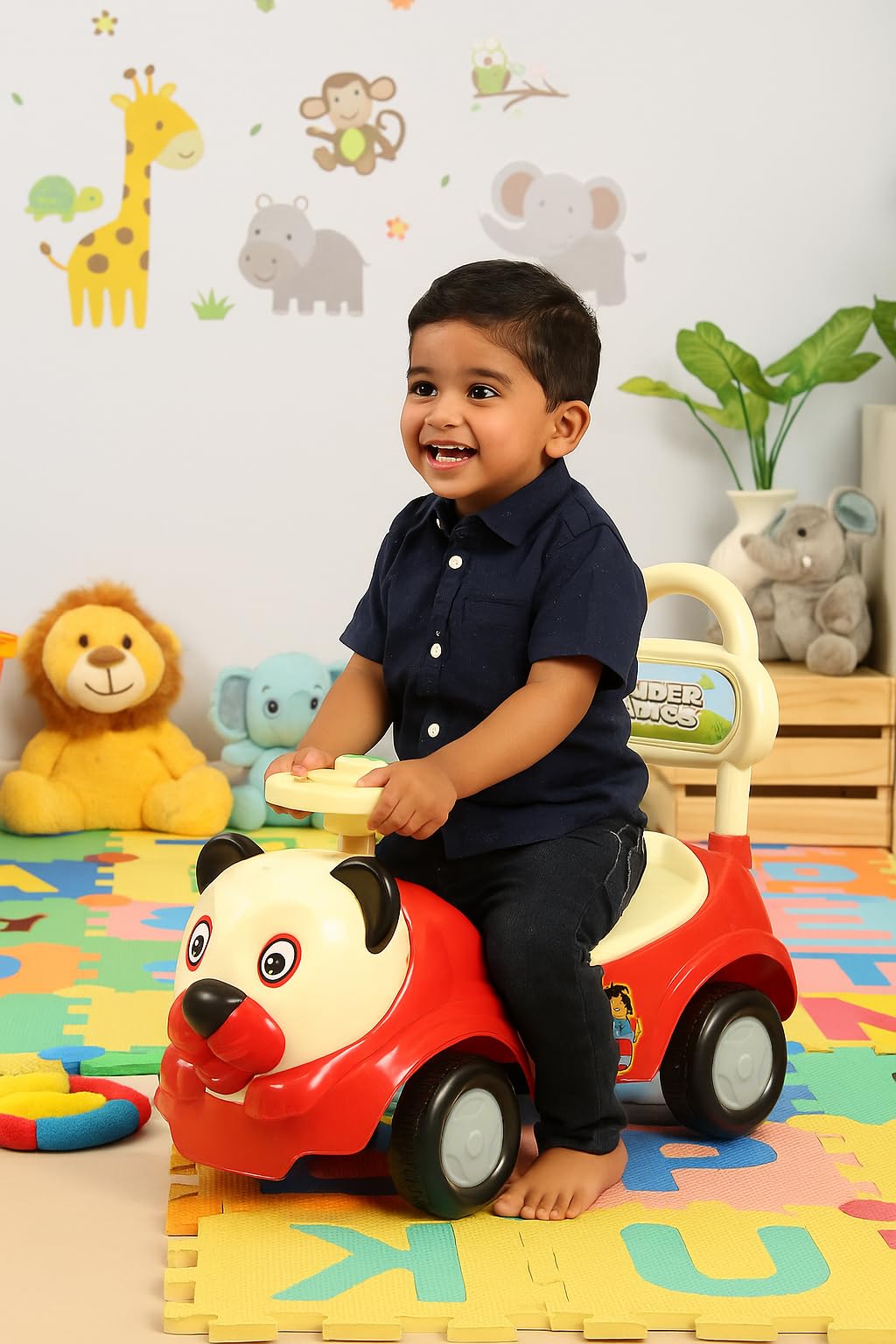 Amazon Brand - Jam & Honey Lion Car | Ride On for Kids 2 Years+ | Push Car with Backrest | Under Seat Storage | Without Handle | Red