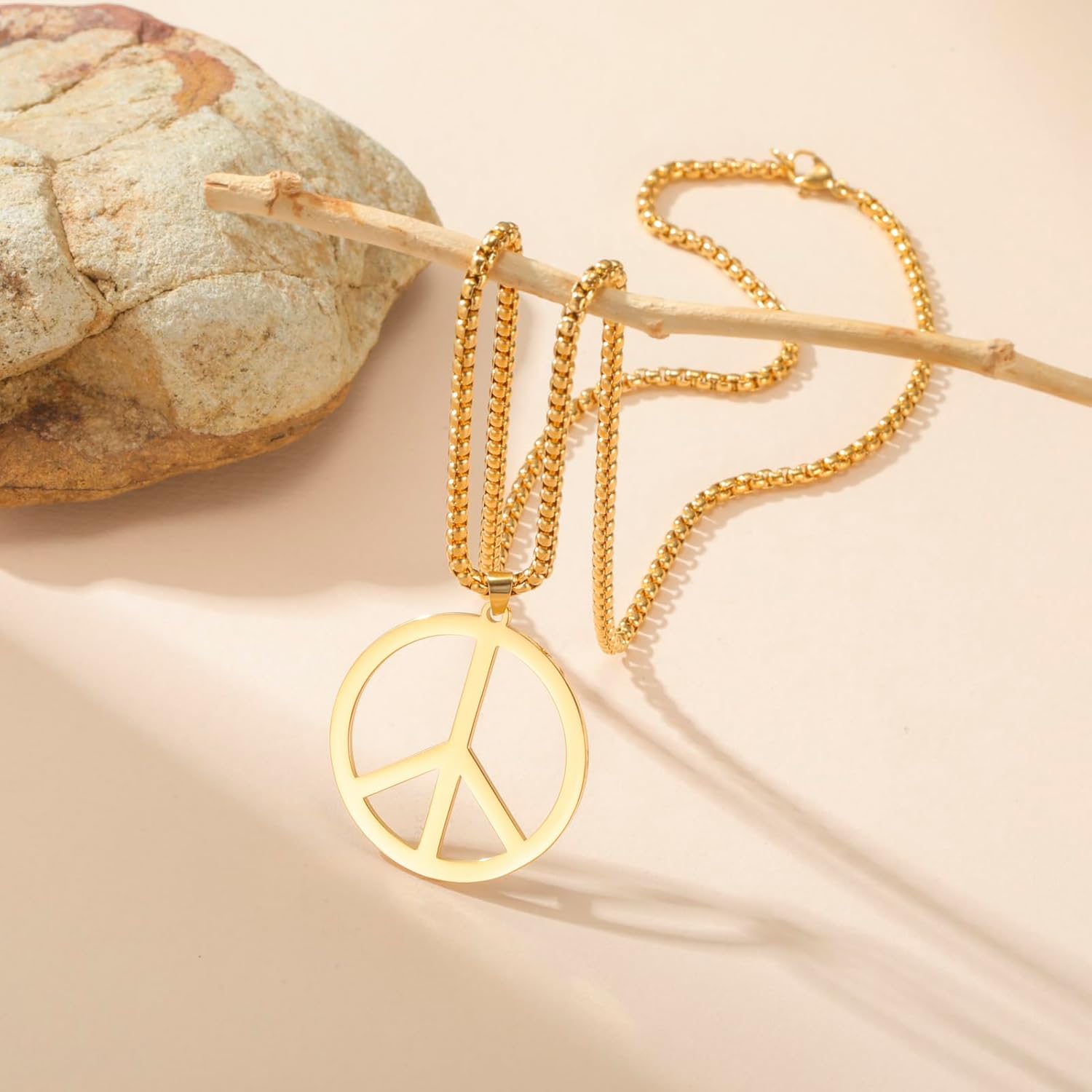 LIKGREAT Peace Necklace Peace Sign Symbol Pendant Necklace Box Chain Necklace for Women Men - Image 3