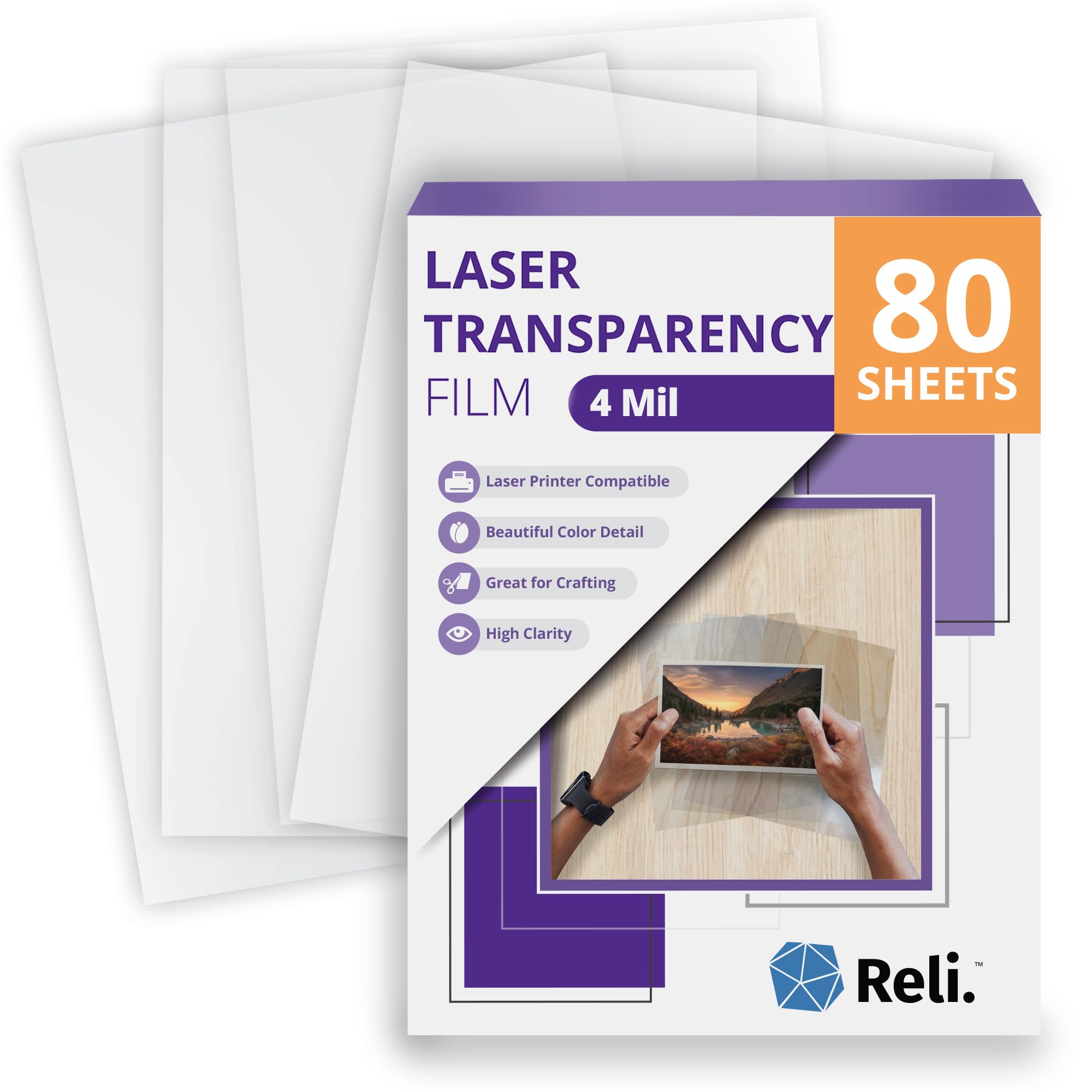 Reli. Transparency Sheets (80 Count, Laserjet Compatible) | 8.5x11" Transparent Paper, Transparency Film for Laserjet Color Printer | Overhead