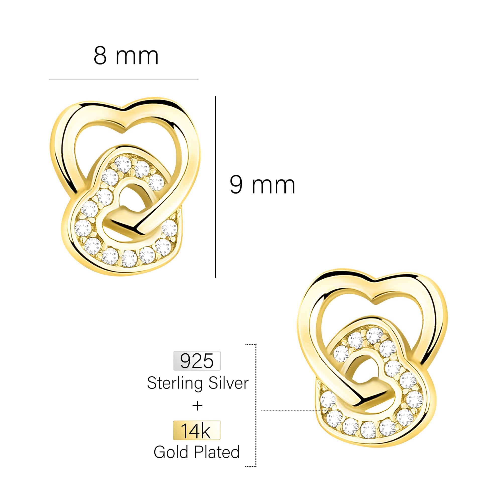 SOFIA MILANI - Damen Ohrringe 925 Silber - mit Zirkonia Steinen - Doppeltes Herz Ohrstecker