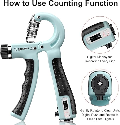 Vista 22 de KDG Fortalecedor de agarre de mano, paquete de 2 unidades de resistencia ajustable de 10 a 130 libras, ejercitador de antebrazo, entrenador de Negro
