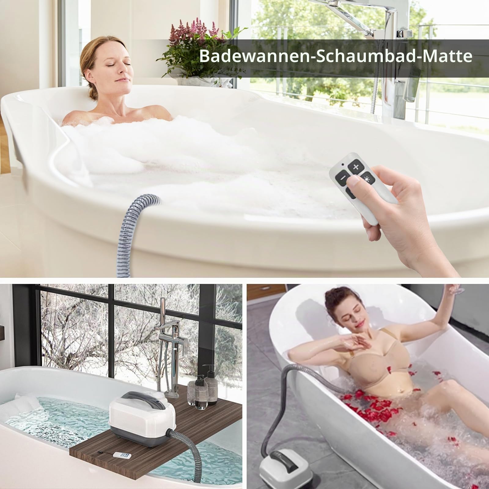 Sprudelmatte Badewanne, Whirlpool Matte für Badewanne Luftsprudelbad 6 Intensitätsstufen Badewannenmatte mit 114 Düsen und Kissen Spa Badewannenzubehör für Spa Baden
