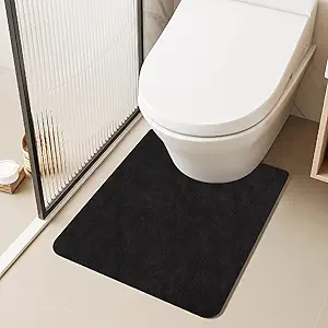 Toilet Rug, Thin Toilet Rugs U Shaped Washable Non Slip Absorbent Quick Dry Low Pile Toilet Mat, 20"x24" U Shape Black