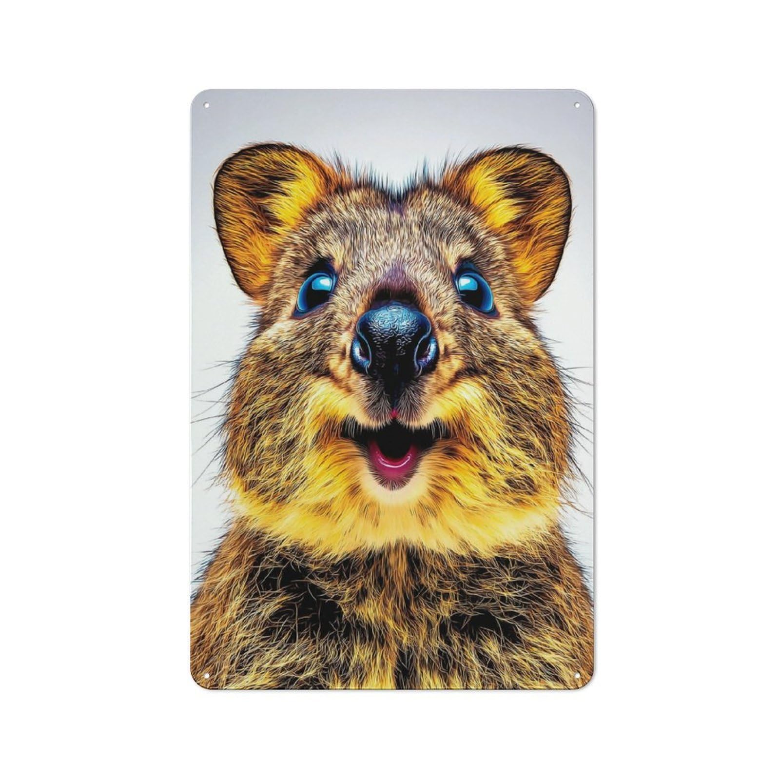 Junmoney Quokka Close-Up Nature's Happy Face Rustic Tin Sign 30X20cm Featuring For Living Room Wall, For Metal Sign Collectors, For Garage And Workshop Walls