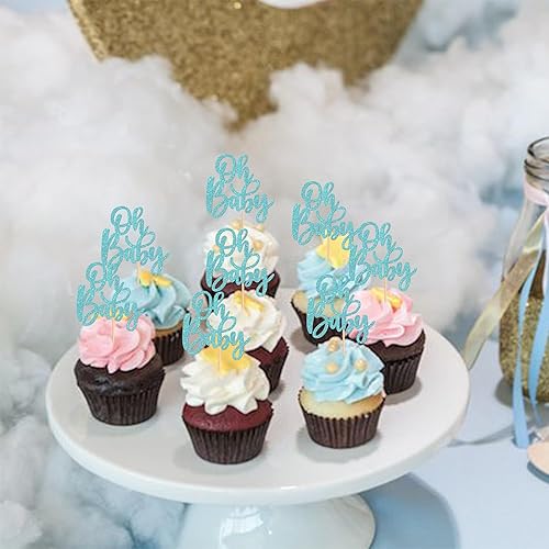 Miniatura 4 de 24 piezas Oh Baby Cupcake Toppers con purpurina para baby shower, para baby shower, niños y niñas, fiesta de cumpleaños, suministros de decoración