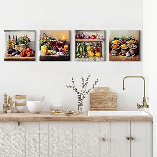 Miniatura 4 de Arte de pared de cocina colorido tarro de albañil, decoración de pared, especias de granja, alimentos, vino, hierbas, verduras, cuadros para
