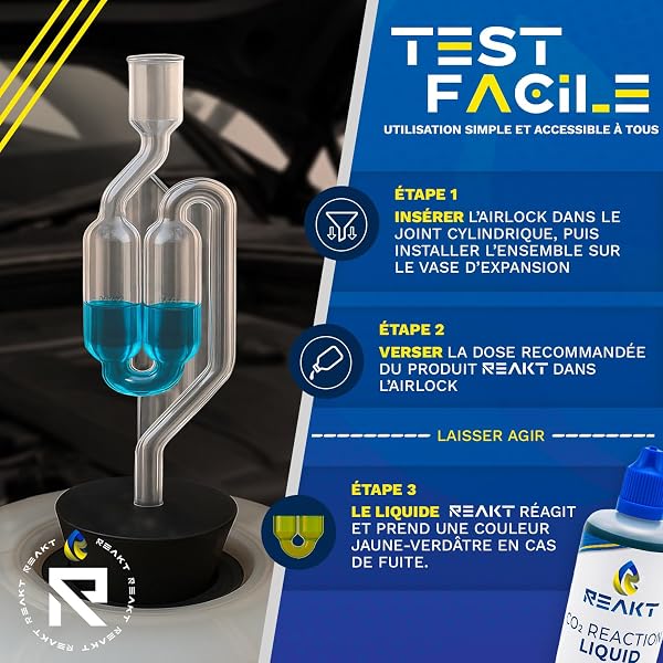 REAKT – Kit testeur de Joint de Culasse CO2 | Détecteur de Fuite Circuit de Refroidissement pour Moteur Essence, Diesel, Hybride et Moto | Test visuel Rapide 100 ML (50 Tests) | Fabriqué en Europe - 4