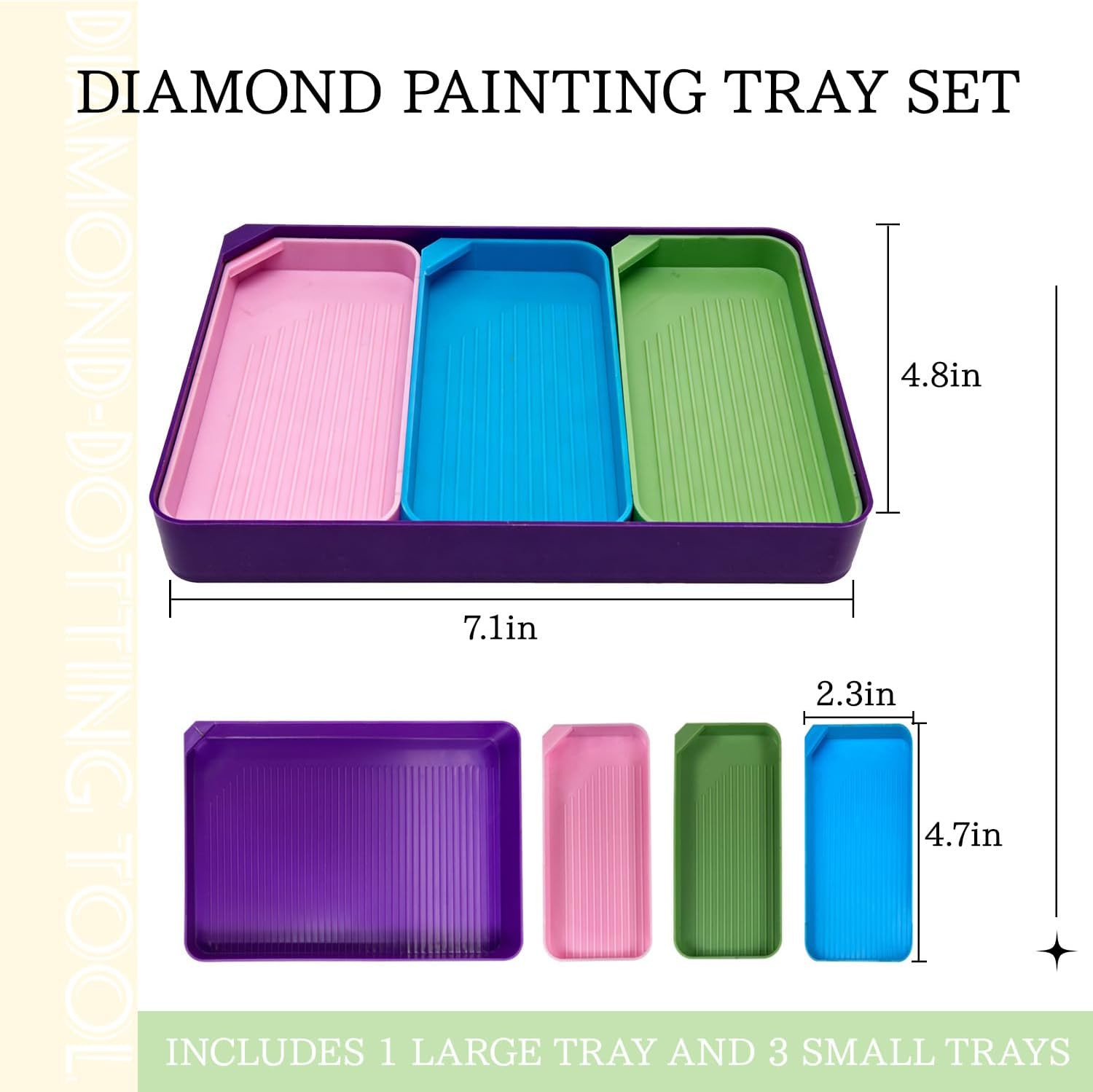 4PCS Diamond Art Trays, Rhinestone Tray Organizer, Diamond Art Storage Containers Kit, Sorting Tray for DIY Crafts Rhinestone Beads, Diamond Painting Tools Accessories