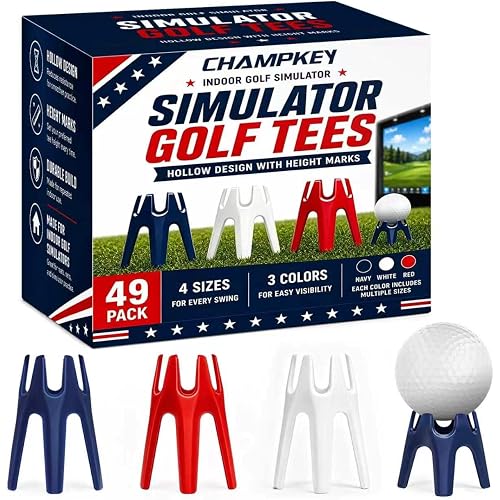 CHAMPKEY Golf Simulator Tees 49 Pack - 4 Heights & 3 Colors Mixed Pack - Height Mark Design for Indoor Golf Simulator Training and Practice