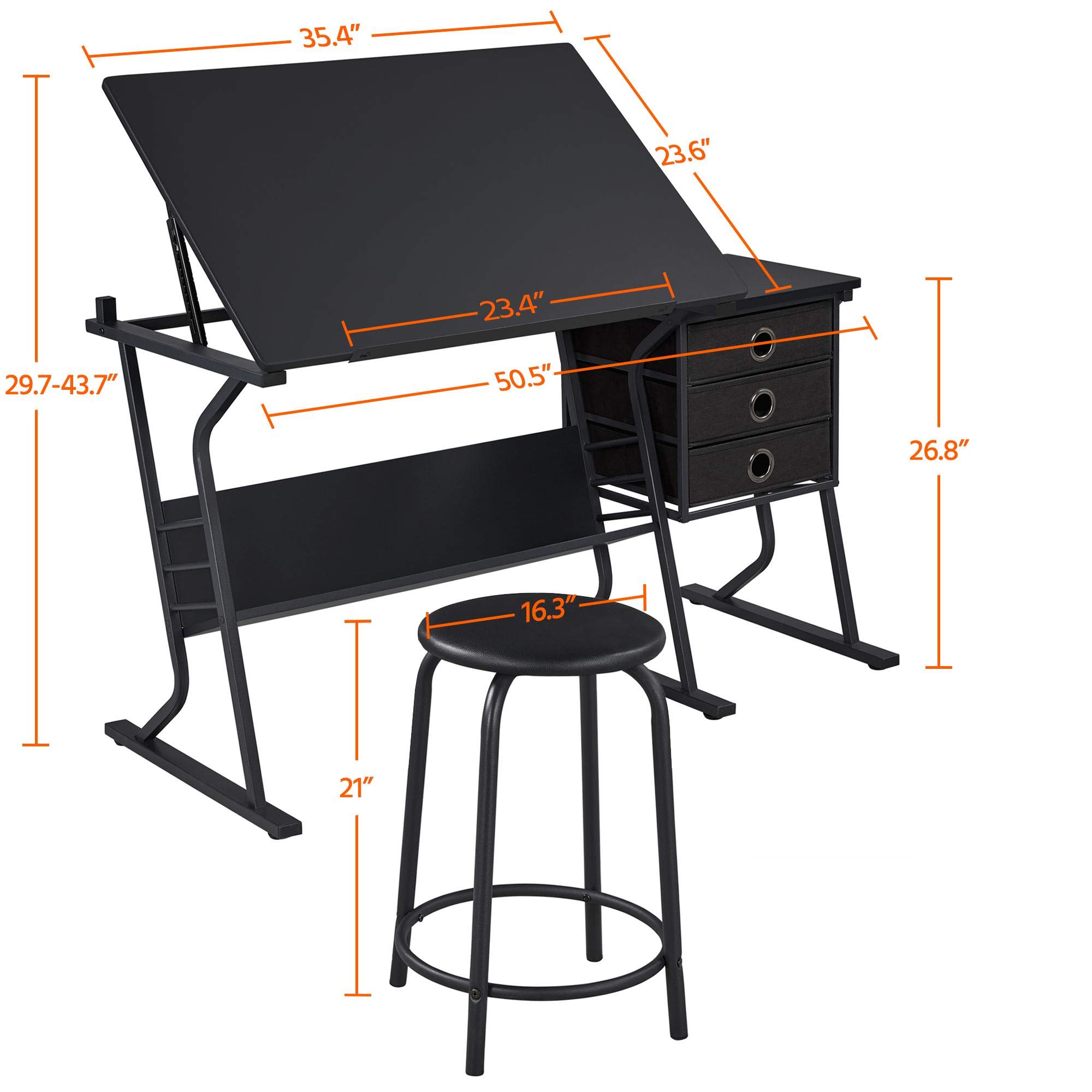 Topeakmart Height Adjustable Drafting Table Art Craft Desk Work Station Hobby Design Studio Tiltable Tabletop Drawing Desk with Stool & Storage Drawers product thumbnail 4