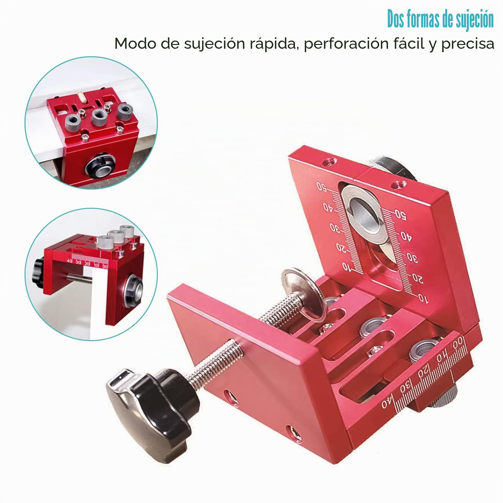Kit de clavijas para carpintería 6/8/10/15 mm,CEIEVER posicionamiento Guía de perforación con clip 4 en 1 Localizador de perforadoras Herramientas De Carpinteria Madera Guia para trabajar la madera