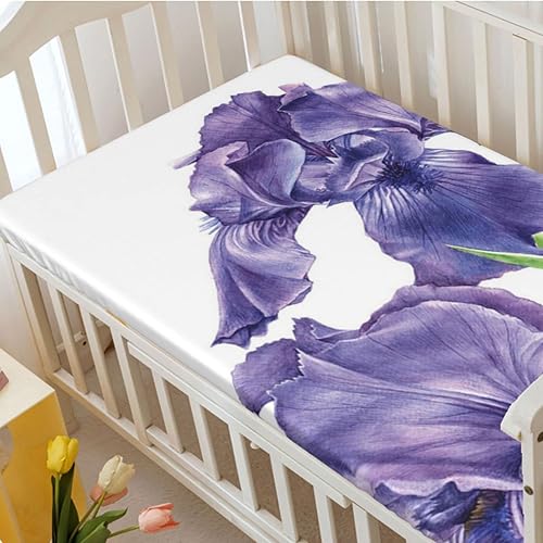 Miniatura 3 de Sábana bajera ajustable para cuna con temática de flores de iris, sábana bajera estándar para cuna, material ultra suave, sábanas para cuna para