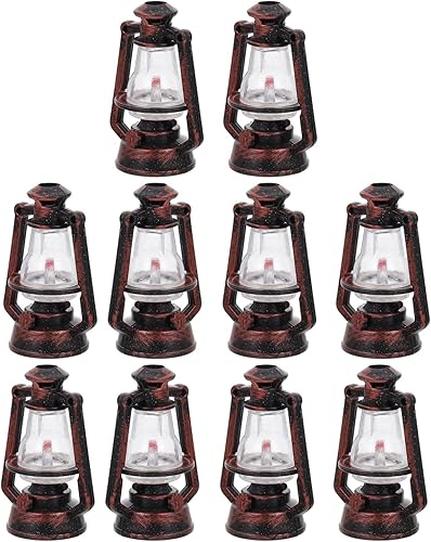 Abaodam Lámparas de aceite en miniatura para casa de muñecas, lámpara de queroseno, ornamento de luz, linterna vintage, accesorios para casa de