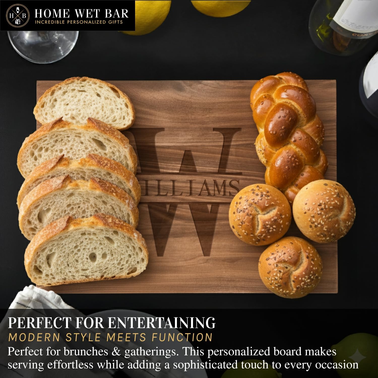 Personalized Walnut Charcuterie Board | Custom 12" x 8" Modern Wooden Cheese Board | Perfect Housewarming + Wedding + Couples Gift Idea