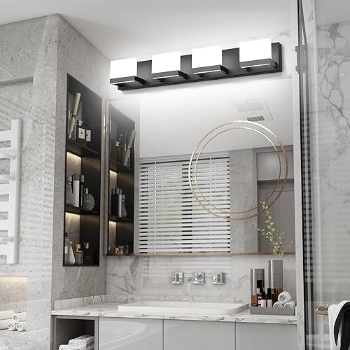 Miniatura 8 de Tipace - 4 Lámparas regulables de tocador, modernas, de color negro, con luz led arriba y abajo, para colocarlas en la pared o sobre el espejo del