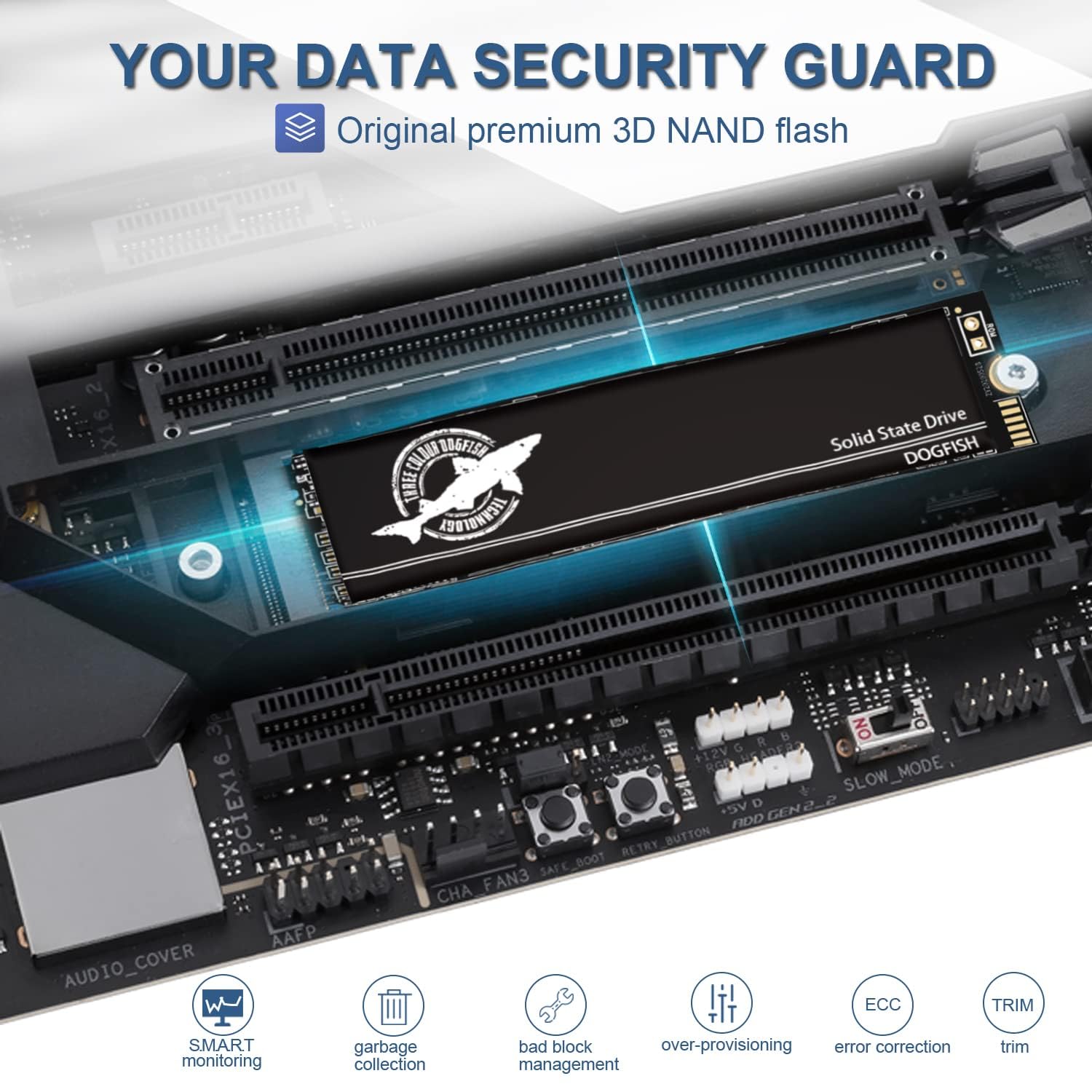Dogfish SSD M.2 NVMe 4TB PCIe 4.0 Gen4, dysk twardy wewnętrzny SSD z podkładkami przewodzącymi ciepło, do 7 300 MB/s, do komputerów stacjonarnych PS5 gamingowych, laptopów, M2 2280 4TB