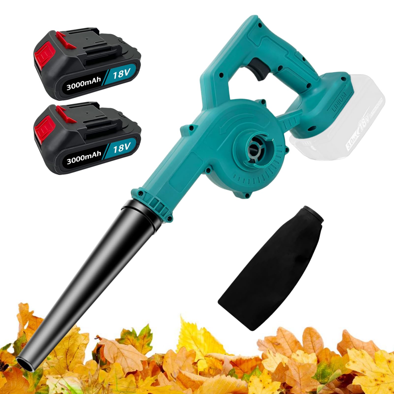 Cordless Leaf Blower with 2 Batteries, 18V Handle Electric Blower Vacuum Combo, Stepless Speed Control, Mini Leaf Blowers for Home Garden Lawn Care, Car Corner Dust Clearing