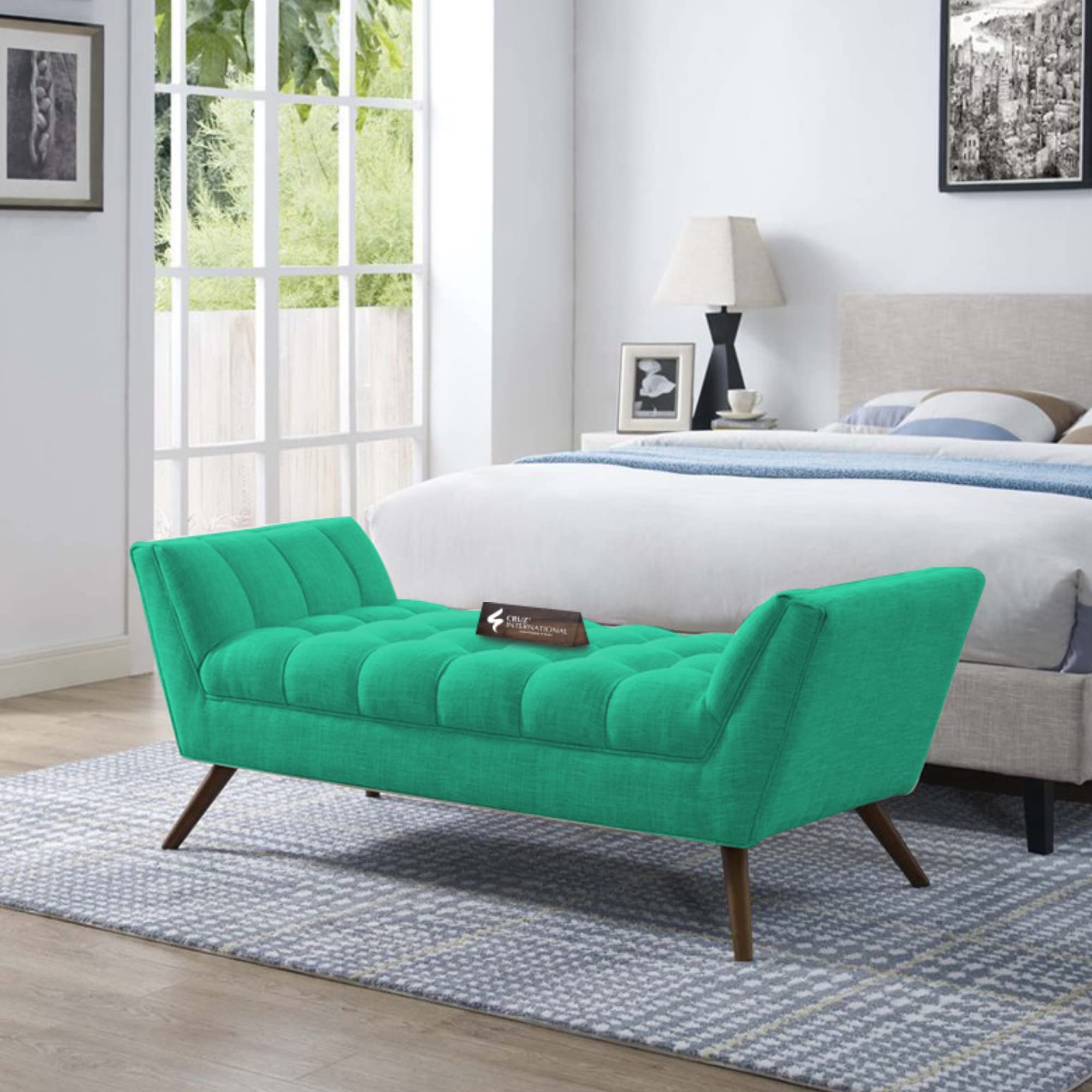 CRUZ INTERNATIONAL - online shopping-be ready ! Velvet 3-Seater Settee Sofa Diwan Couch for Living Room Decor with Solid Wood Frame (Sea Green)