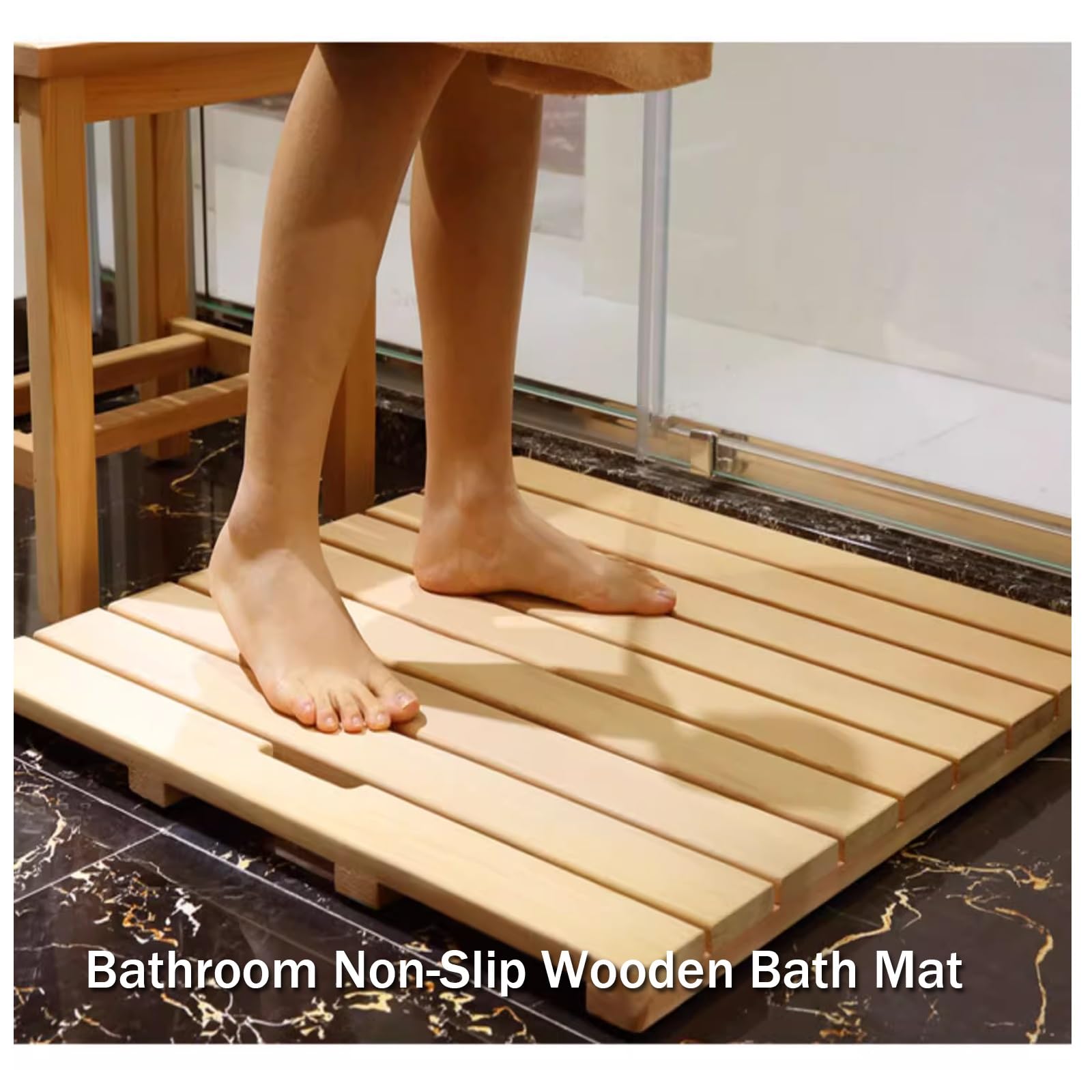 QWEASDF Pedana Doccia in bambù,Tappetino Antiscivolo per la Vasca e la Sauna, Interno e Esterno, Naturale, Tappetini da Doccia,Pedana Doccia Legno,Tappetini da Doccia(B,W30xL30cm/W12xL12in)