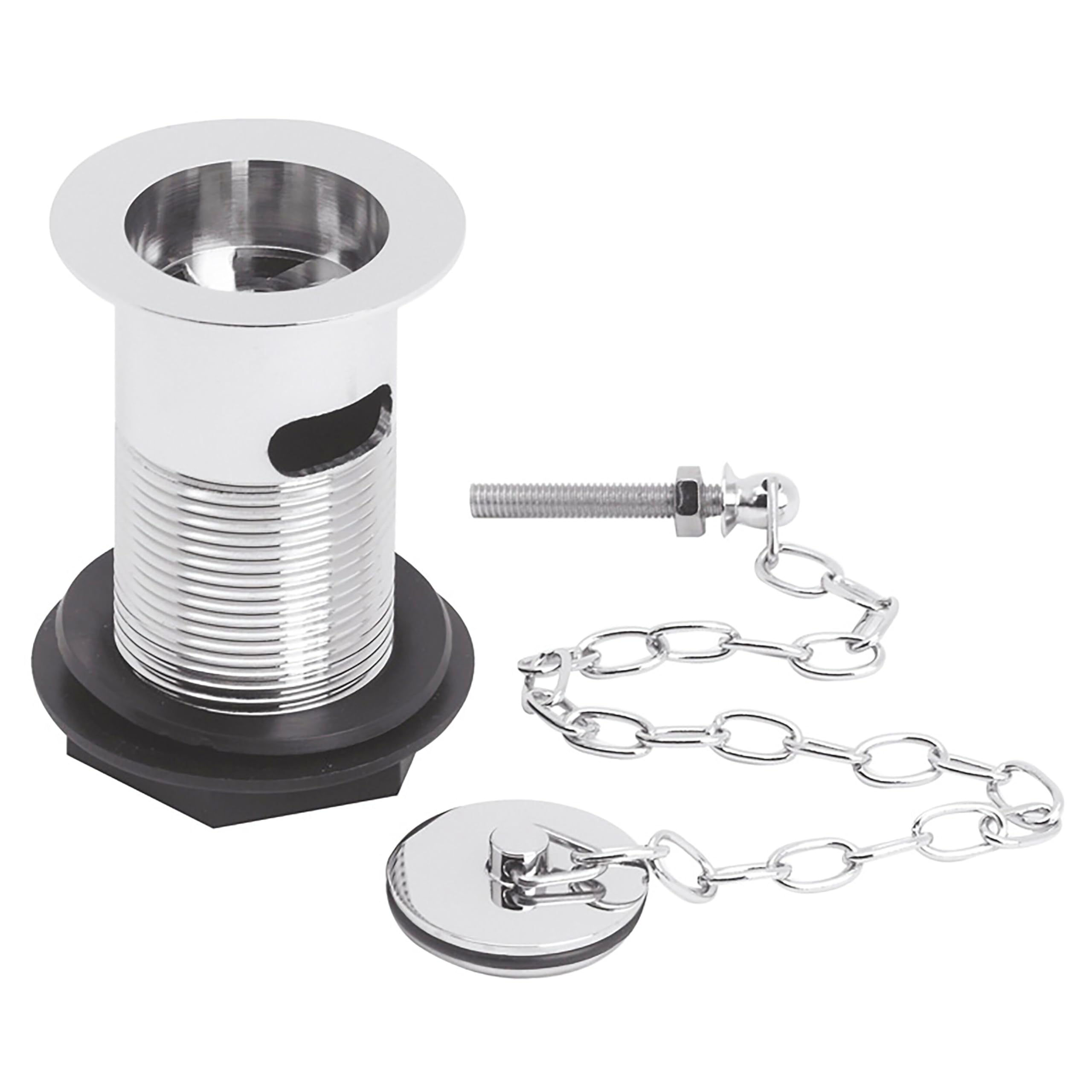 Balterley Round Basin Waste With Brass Plug And Link Chain, Slotted For Overflow - Chrome Finish