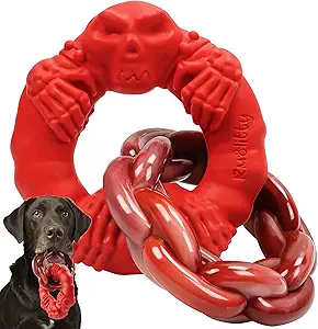 Rmolitty Dog Toys for Aggressive Chewers Large Medium Breed Dogs, Indestructible Interactive Tough Non-Toxic Natural Rubber & Nylon Tough Teething Double-Ring Chew Toys (Ring-Red)