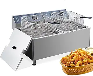 Deep fryers Commercial Deep Fryer 11L x 2, Large Dual Tank Electric Countertop Fryer for Restaurant with 2 Frying Baskets and Lids, 1700W x 2, 120V