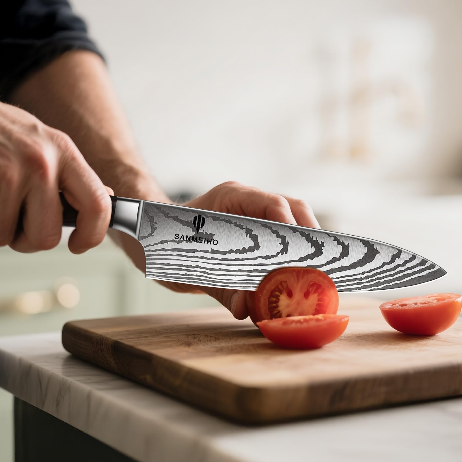 SANMEIHO Ensemble de Couteaux, 16 PCS Ensemble de Couteaux de Cuisine en Acier Inoxydable Allemand pour la Cuisine avec Bloc, Set de Couteaux de Chef Professionnel Ultra-tranchant avec Aiguiseur