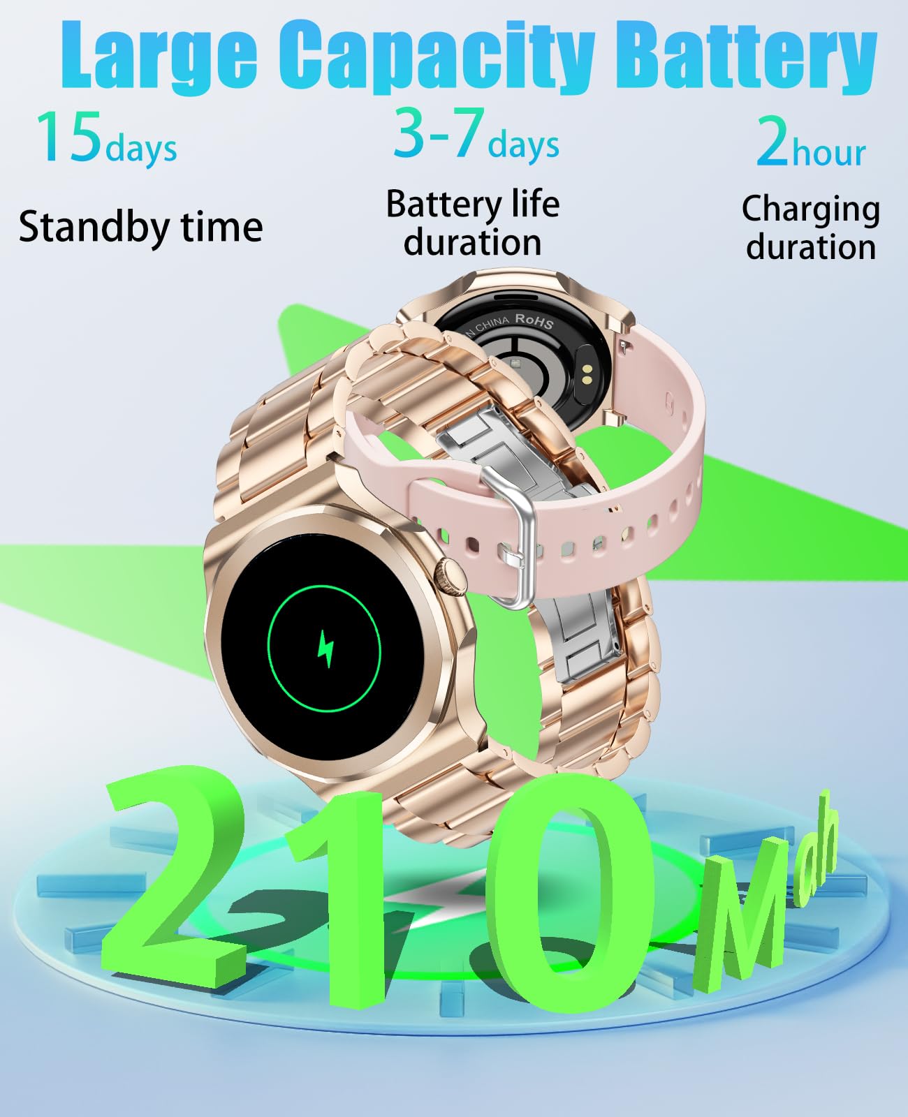 Smart Watch per uomo e donna, 1,25 pollici HD Fitness Tracker con Bluetooth chiamate/frequenza cardiaca/monitoraggio del sonno/100+ modalità sport, acciaio inox+cinturino in silicone per