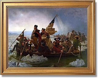 Gold Framed Washington Crossing the Delaware Canvas Wall Art by Emanuel Leutze Vintage Classic Oil Paintings Reproduction Poster American Revolution War Historical Painting Home Decor 12x16inch