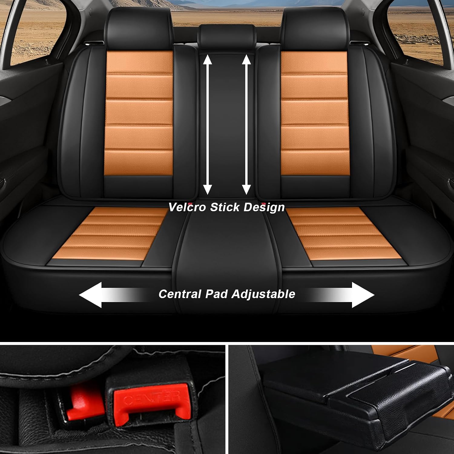 Car Seat Covers Full Set for Toyota Tundra 2007-2025 2026 CrewMax Double Cab SR5/Limited/Platinum/TRD Pro, Truck Nappa Leather Seat Cover Waterproof Pick-up Protectors(Black Orange,5 PCS)