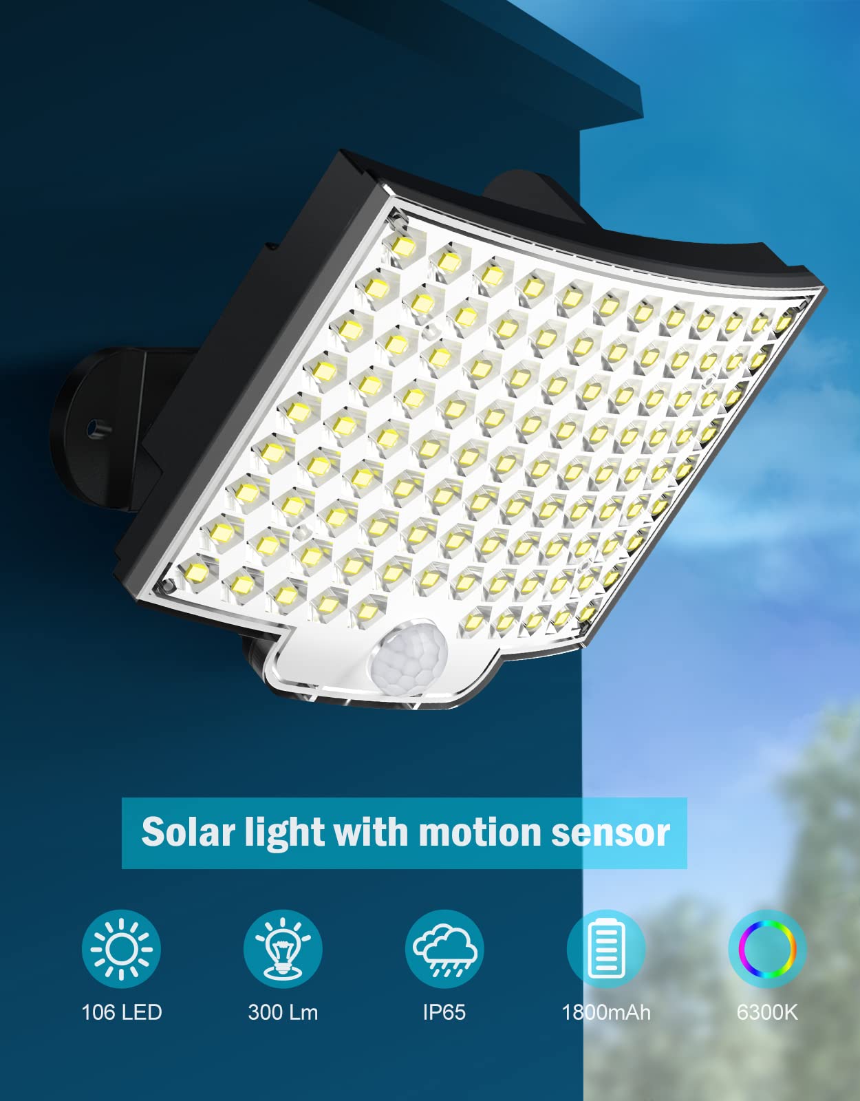 Lampada Solare Da Esterno Tarana Con Sensore Di Movimento – 190 LED – 360° – IP65 – Cavo 5m