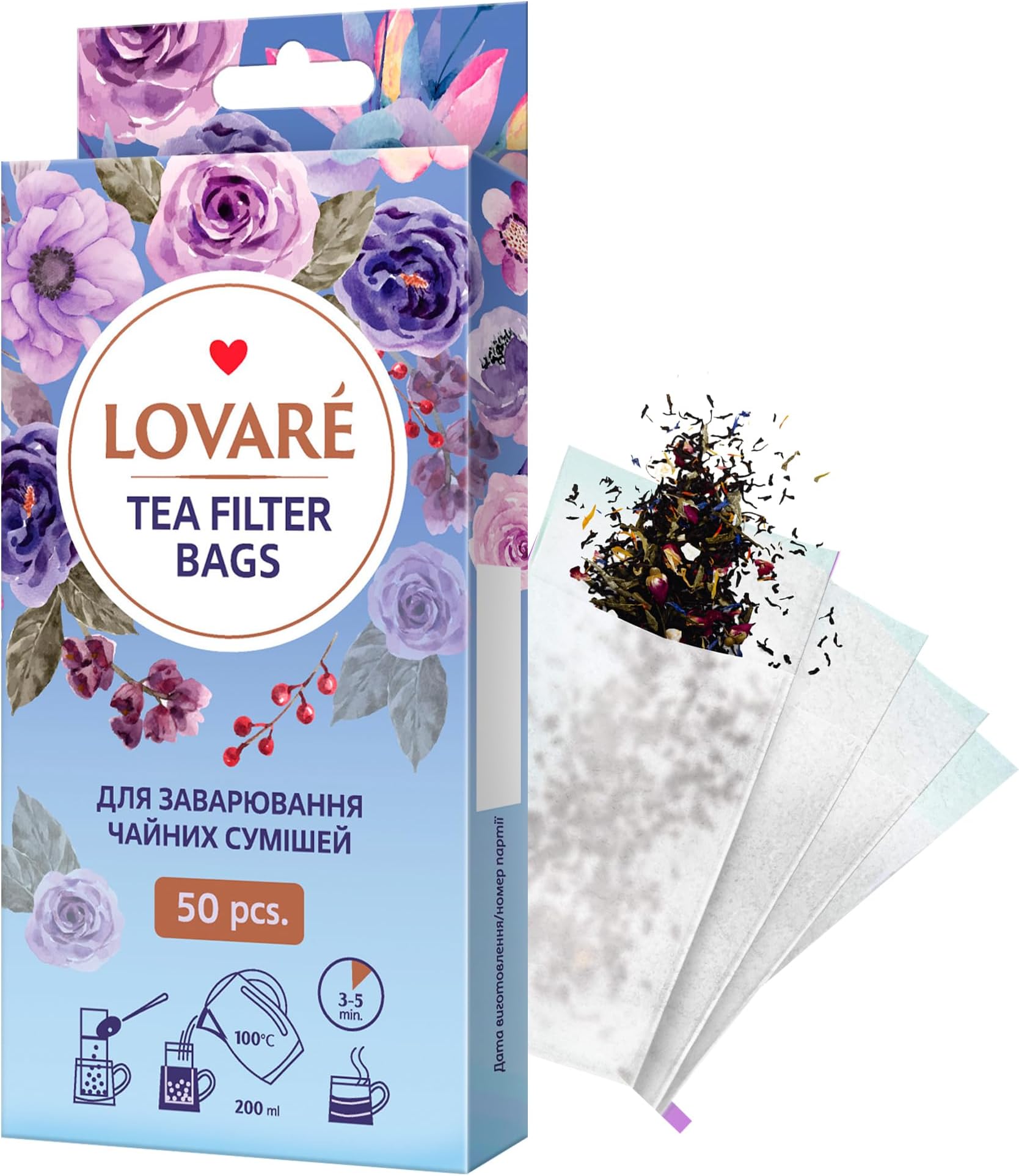 Hot & Iced Tea Filter Bags, 50 Pack - Paper Tea Bags for Loose Leaf Tea and Coffee - Compact Empty Tea Bags for Loose Tea - Easy to Use Fillable Tea Bags for Loose Tea