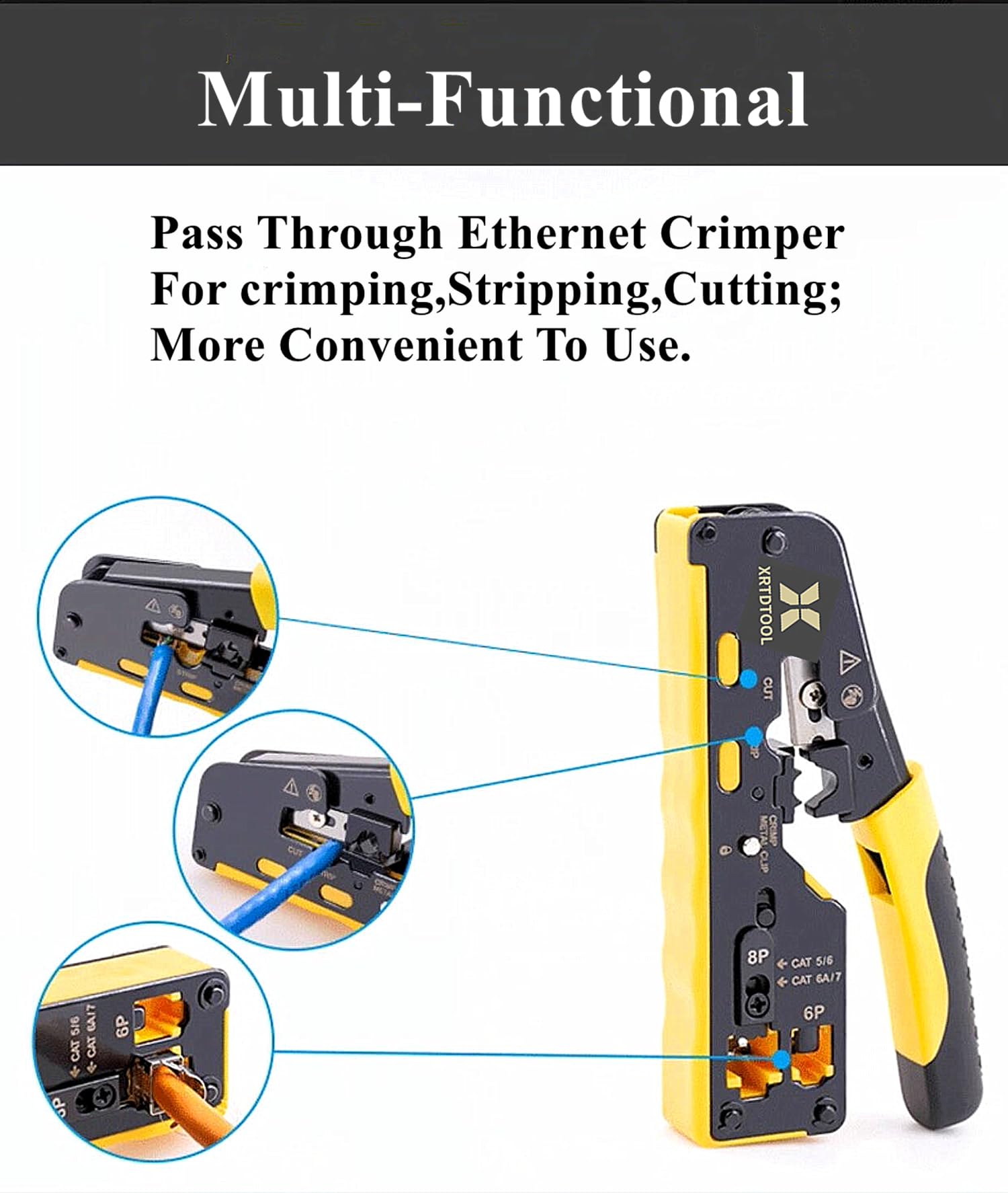 Herramienta de crimpado Cat7 Cat6A Cat6 Cat5, herramienta de crimpado Ethernet RJ45 Cat7 Cat6A Cat6 Cat5 para conectores blindados