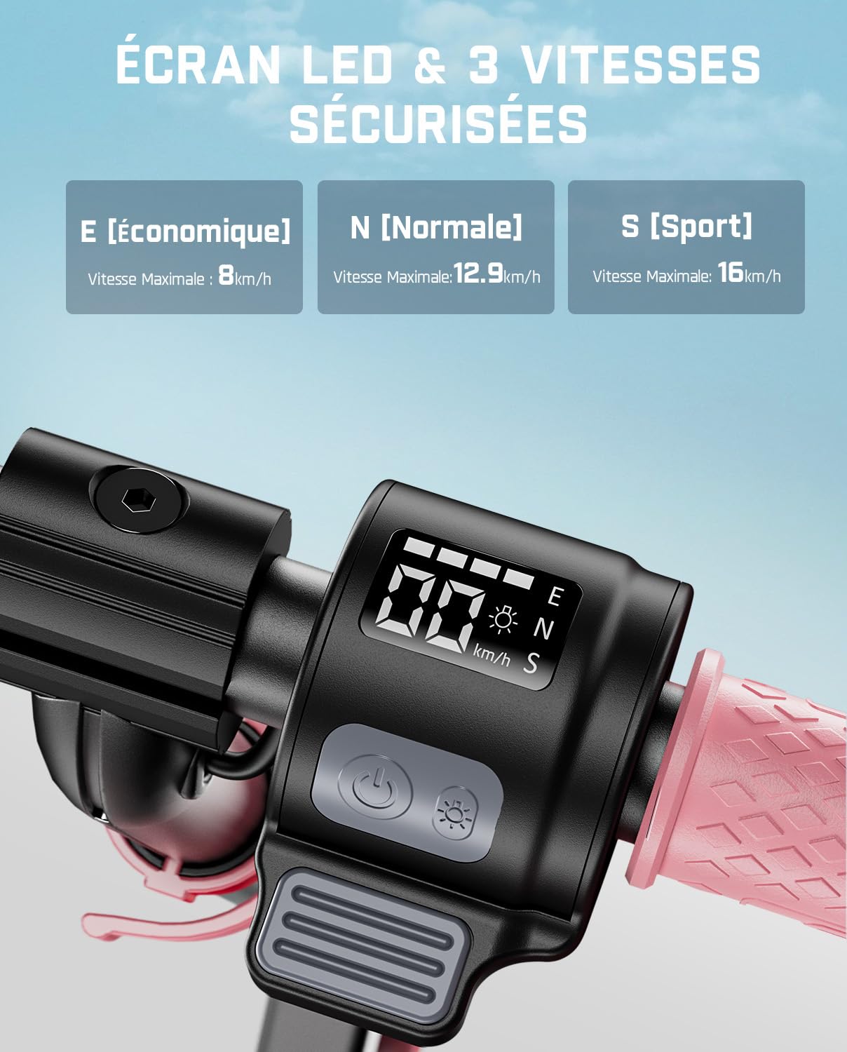 FanttikRide C9 Apex Trottinette Électrique Enfant, Bluetooth | Haut-Parleur Bluetooth, Lumières Arc-en-Ciel, 8/13/16 km/h, Autonomie 8 km, Hauteur Réglable, Pliable, jusqu'à 60 kg