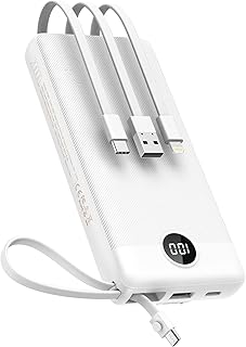 VEEKTOMX 20000mAh External Battery with Built-in Cables USB C 2.4A Fast Charging Portable Charger with 5 Output Ports and LED Display for iPhone 14/iPad/Samsung S22/Xiaomi/Google/OnePlus