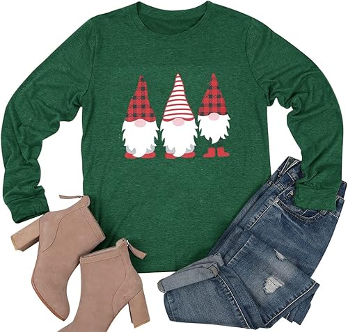 Camisa de Papá Noel para mujer, casual, manga larga, para Navidad, festividades, celebración, ajuste holgado