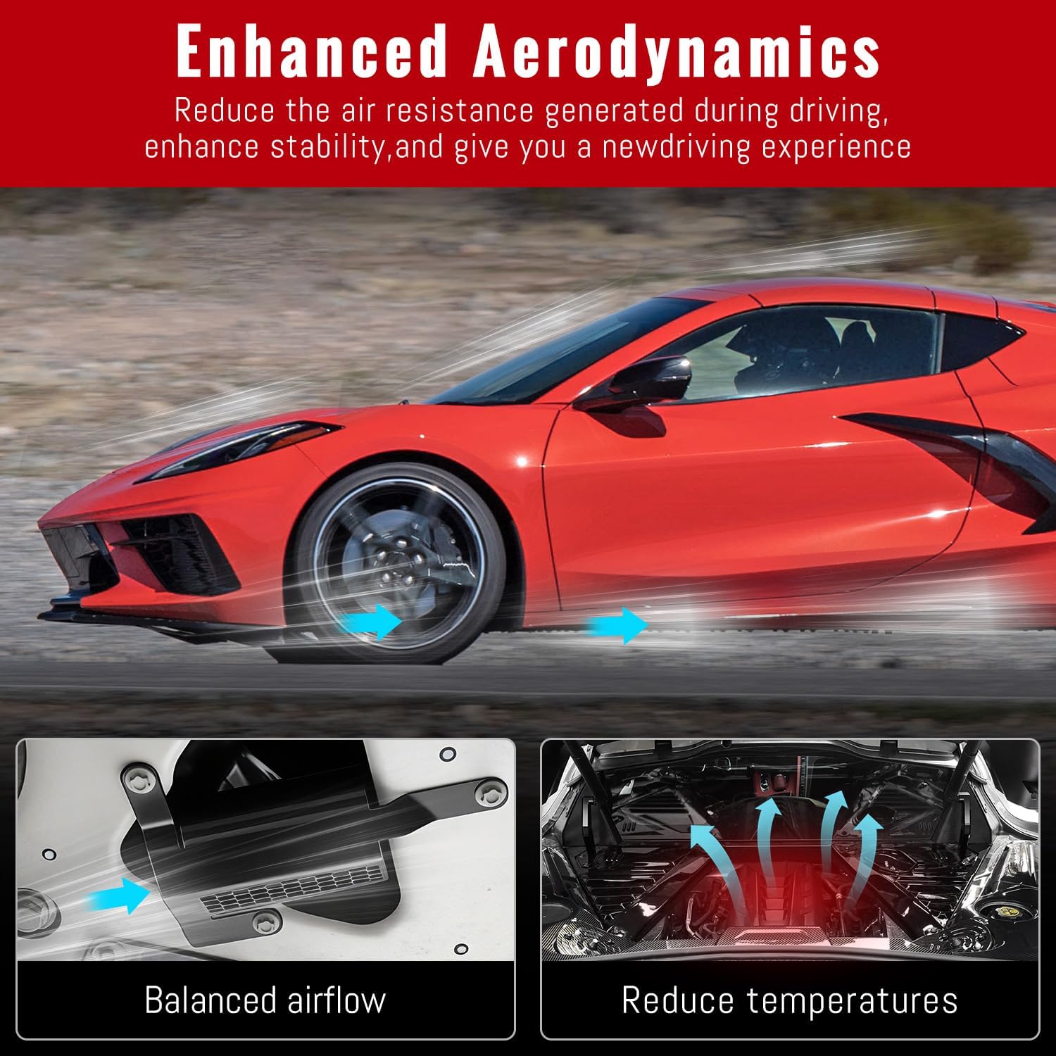Front Lower Bumper Air Dam Deflector,Rear Air Deflector Guards,Skid Plate Left&Right fit for C8 Corvette Stingray 2020+,Z06 E-ray 2023+;85580653,85580654,Reduce Air Resistance Black,2PCS