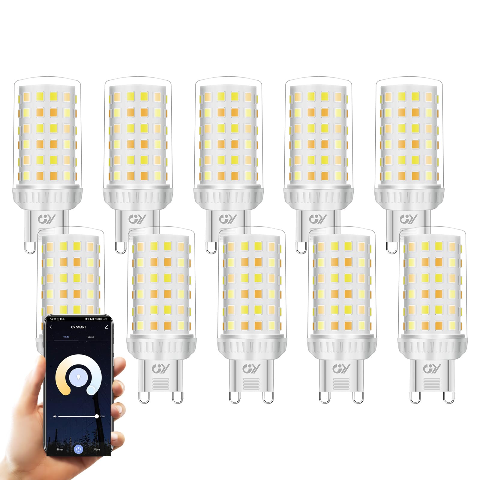 GY Alexa Glühbirne Smart Lampe G9,WLAN Lampe LED Kompatibel mit Alexa/Google Home 2.4 GHz,4W 440lm, Dimmbar Warmweiß-Kaltweiß und Mehrfarbige Birne, Kontrolle durch APP, 10 Stück