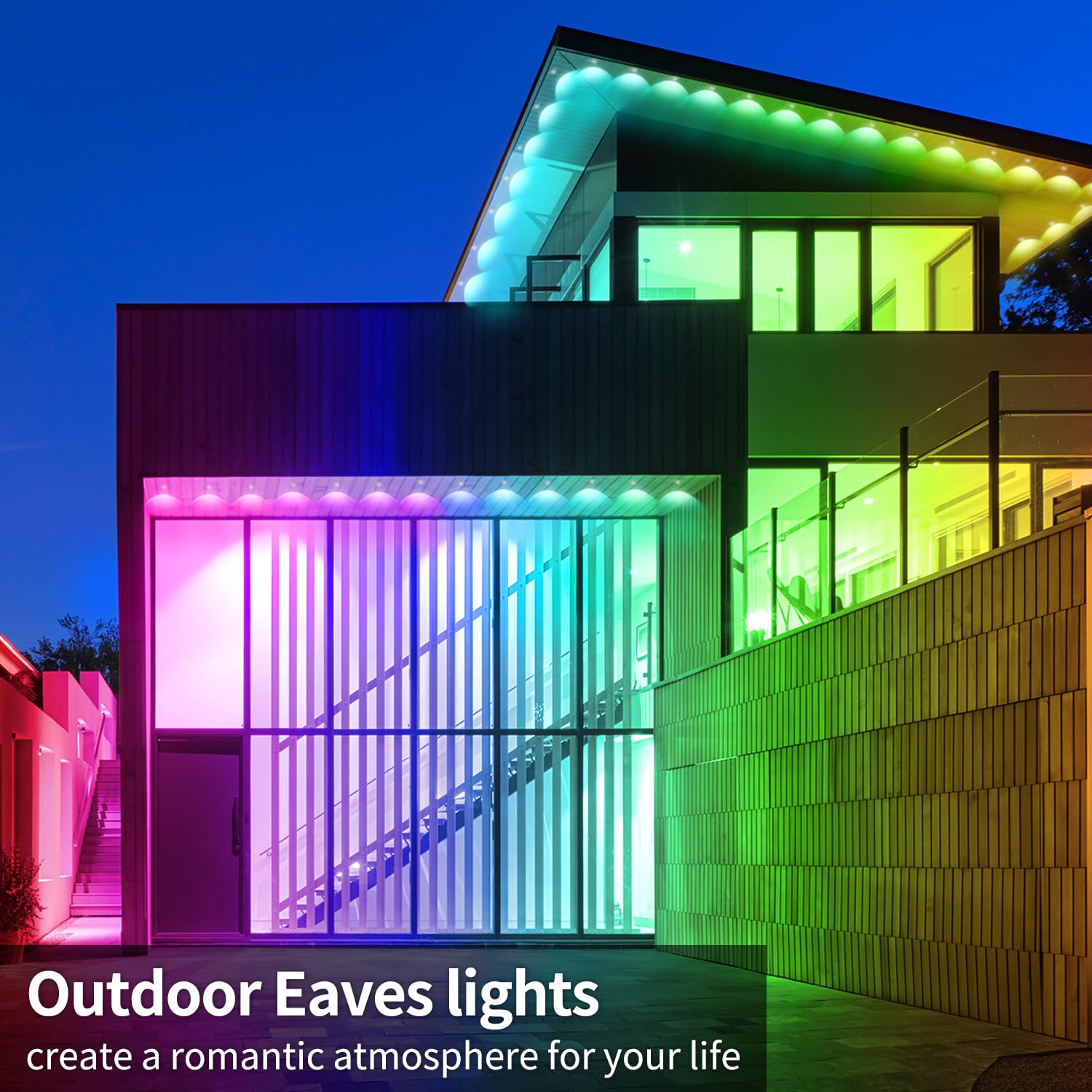 Yocrostar - 61 m lange permanente Außenleuchten, RGB-Lichter mit App-Fernbedienung, IP67 wasserdichte LED-Lichter, für Zuhause, Halloween, Dach, Garten