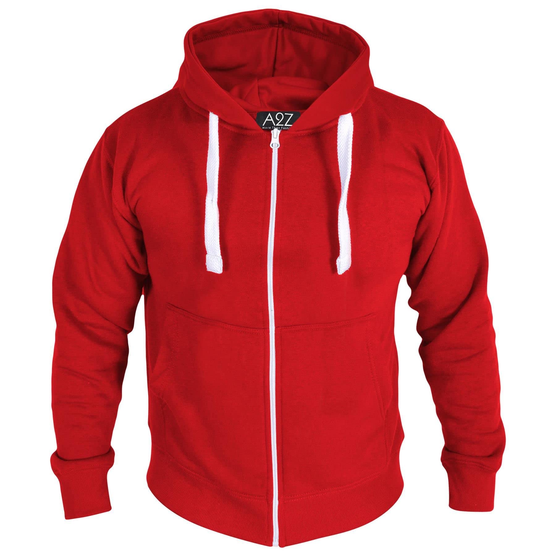 A2Z Męskie runo Zwykły błyskawiczne Bluza Zakapturzony bezpieczeństwo - Zipper Red XL