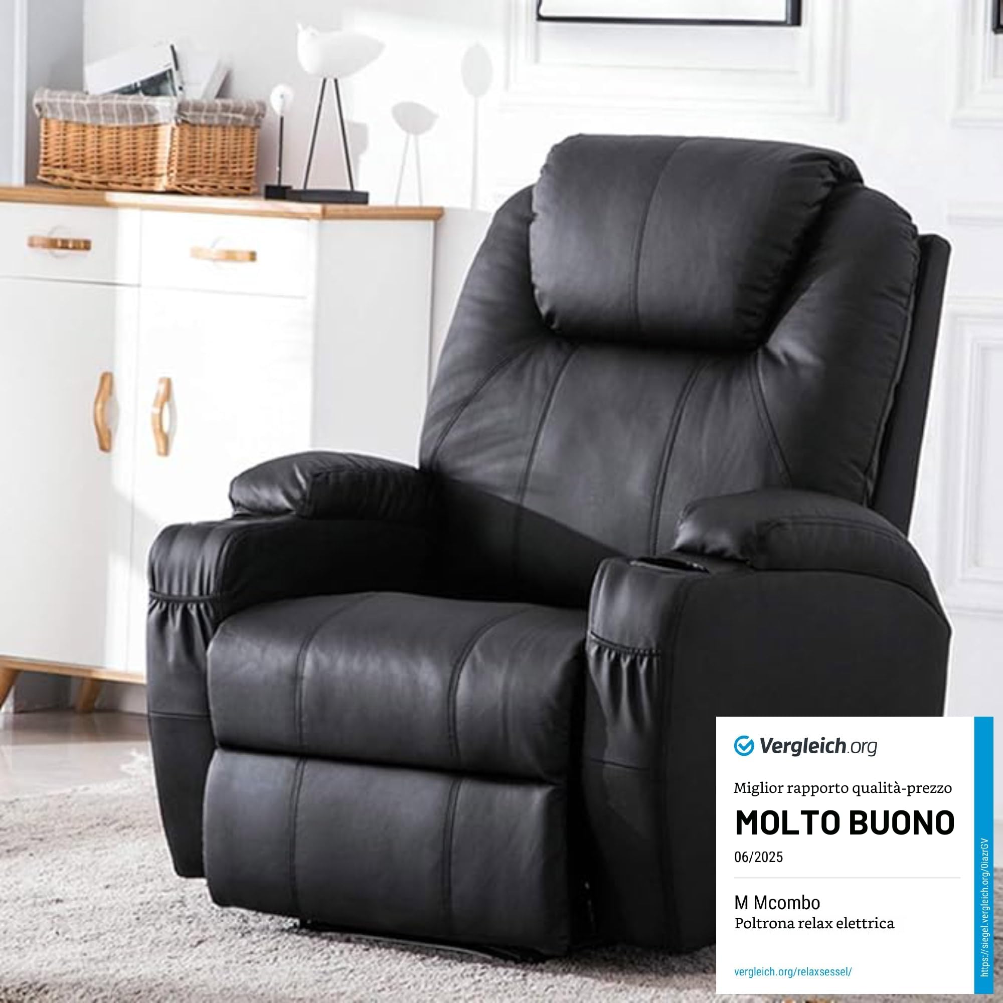 MCombo massaggio elettrico sedia poltrona reclinabile riscaldamento a vibrazione reclinabile (Nero) 7060