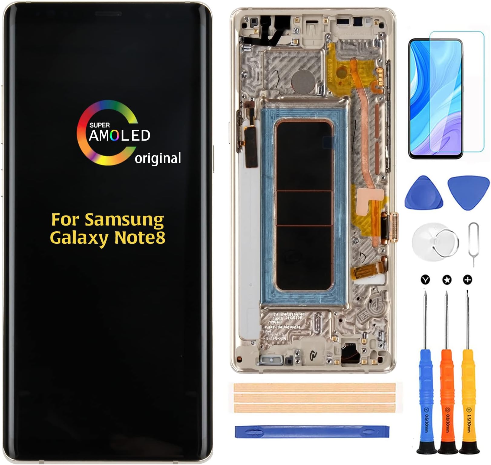 A-MIND Original for Samsung Galaxy Note 8 N950 LCD Screen Replacement (with Gold Frame) SM-N9500 N950F/DS/W/U LCD Display Touch Screen Digitizer Assembly Parts,with Tools