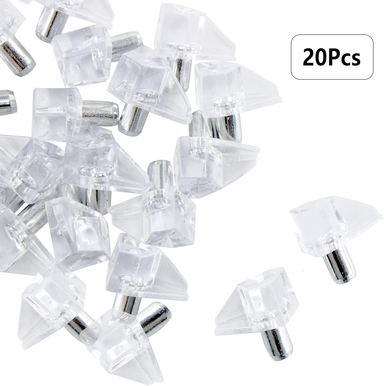 20PCS 5mm Clear Cabinet Shelf Clips, Plastic Shelf Pins,Shelf Support Pegs for Shelves, Cabinet, Bookcase Stability